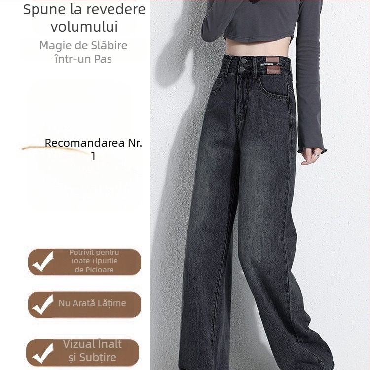 Blugi cu talie înaltă, croială largă, lungi, țesătură polipropilenă