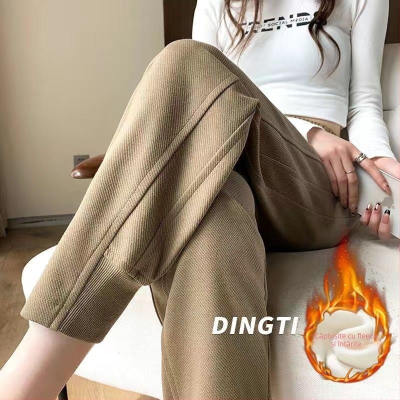 Pantaloni jogger pentru femei, talie înaltă, căptușiți cu polar, țesătură de poliester, croială skinny, pantaloni casual, design inspirat de harém