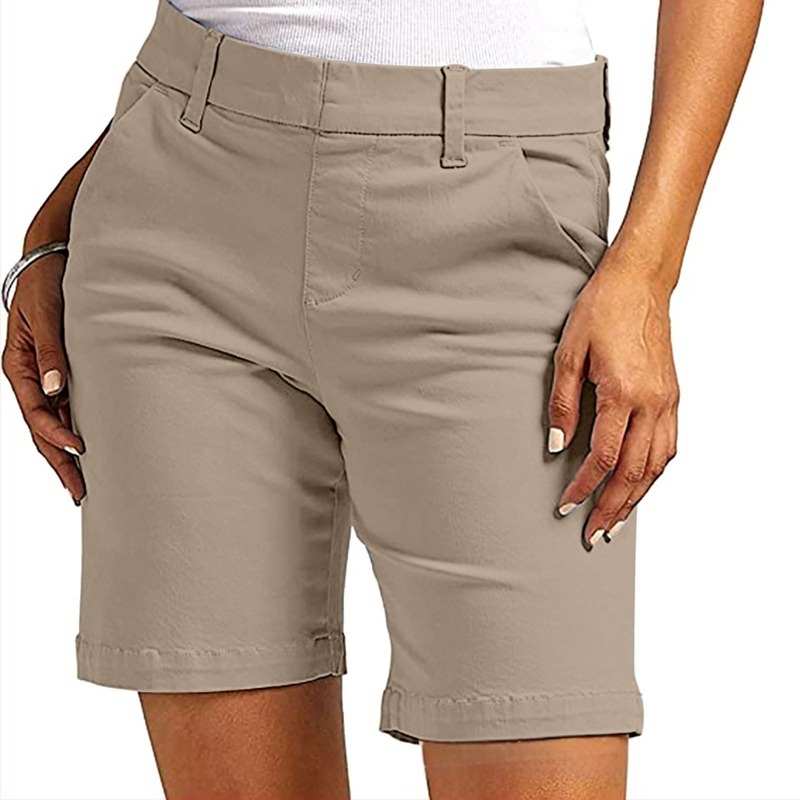 Pantaloni Capri din Twill pentru femei, cu buzunare, talie medie, croială dreaptă