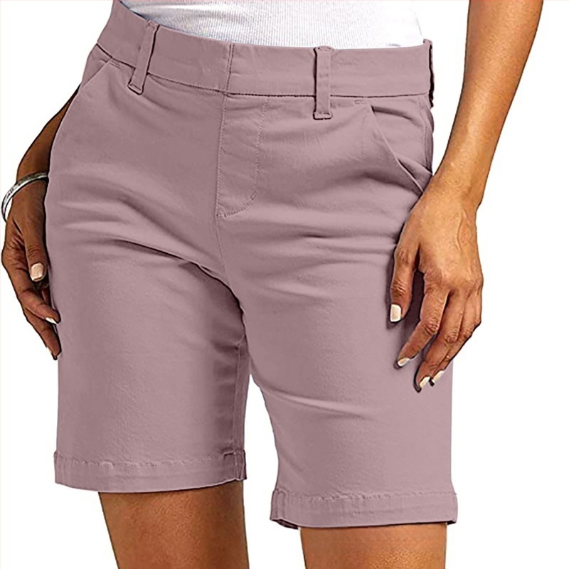 Pantaloni Capri din Twill pentru femei, cu buzunare, talie medie, croială dreaptă