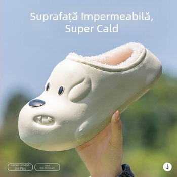 Papuci de iarnă pentru femei, cu căptușeală din pluș și EVA la partea superioară, talpă groasă antiderapantă – papuci de casă din bumbac