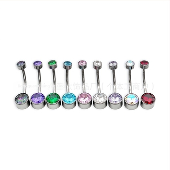 Știft de piercing ombilic cu bezel cilindric și zirconiu, filet intern, aliaj de titan G23 (ASTM F136), finisaj lucios