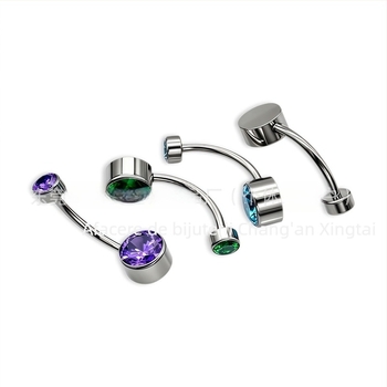 Știft de piercing ombilic cu bezel cilindric și zirconiu, filet intern, aliaj de titan G23 (ASTM F136), finisaj lucios