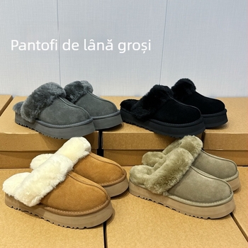 Papuci de casă cu căptușeală de lână, vârf închis, partea superioară din nubuk, talpă EVA, motiv stea