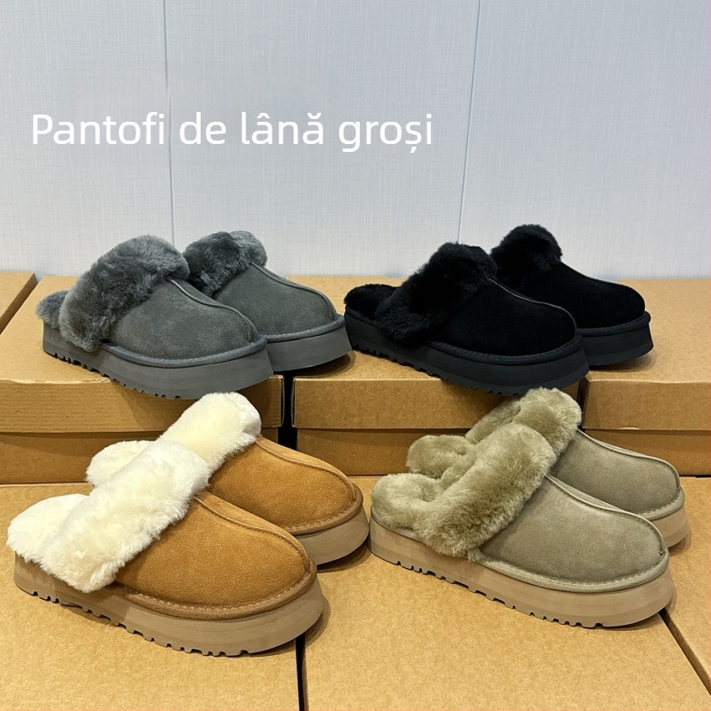 Papuci de casă cu căptușeală de lână, vârf închis, partea superioară din nubuk, talpă EVA, motiv stea