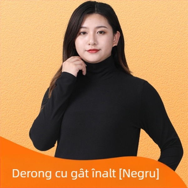 Top tricotat gros pentru femei, cu guler înalt din velur catifelat, croială Slim, mâneci lungi, poliester cu elastan