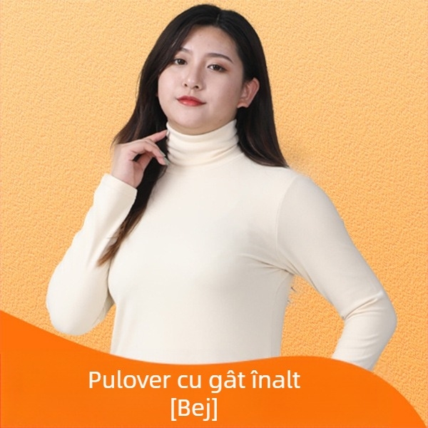 Top tricotat gros pentru femei, cu guler înalt din velur catifelat, croială Slim, mâneci lungi, poliester cu elastan