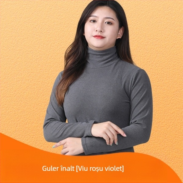 Top tricotat gros pentru femei, cu guler înalt din velur catifelat, croială Slim, mâneci lungi, poliester cu elastan