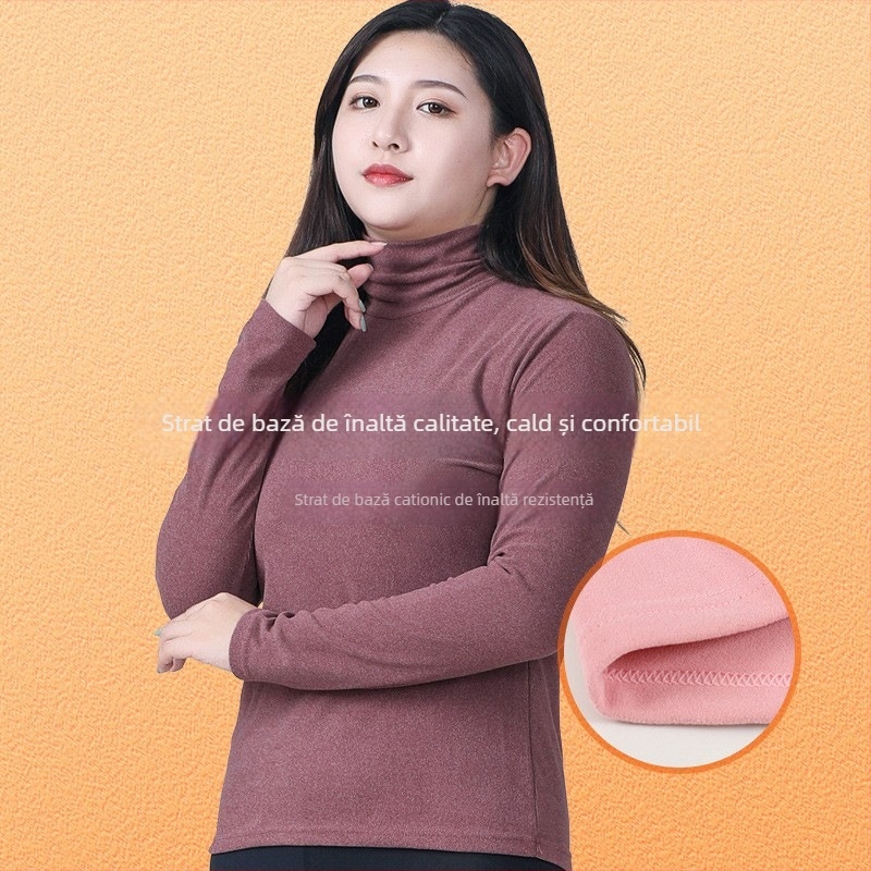 Top tricotat gros pentru femei, cu guler înalt din velur catifelat, croială Slim, mâneci lungi, poliester cu elastan