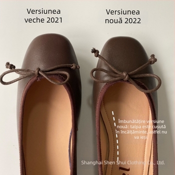 Balerine din piele naturală, stil coreean, vârf rotund, toc mic 1–3 cm, talpă din cauciuc