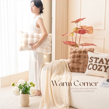 Perna pluș cu blană de iepure, cu suport pentru spate | model monocrom, umplutură Down cotton, personalizabil, stil modern minimalist