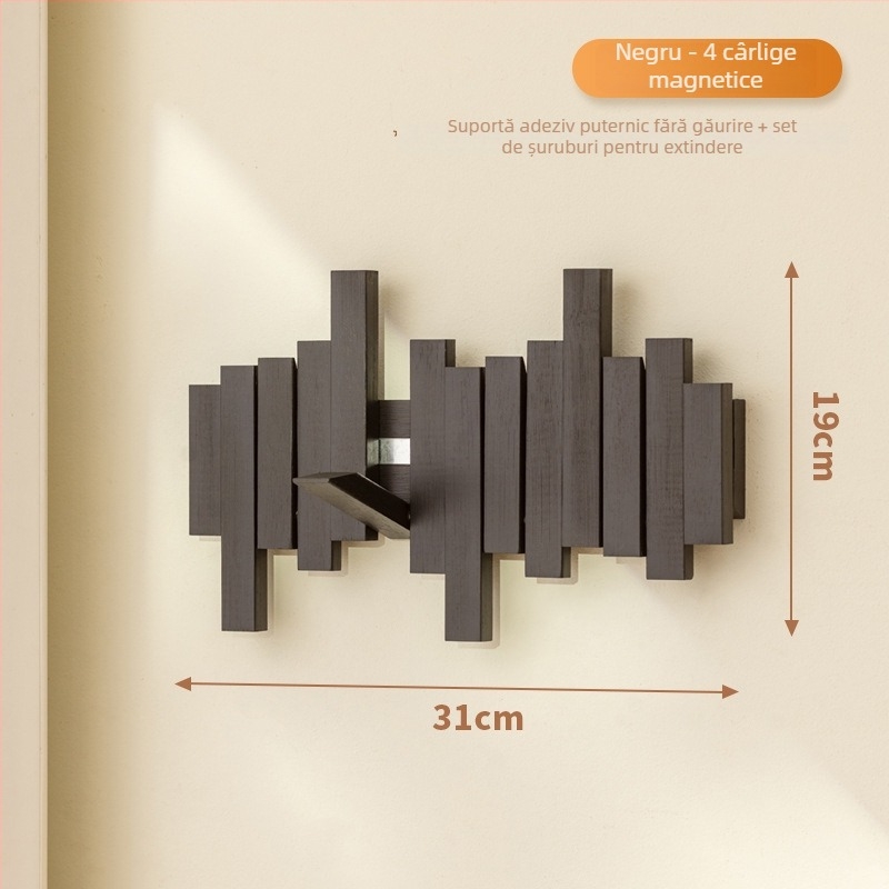 Cuier magnetic cu design de clape de pian pentru holul de intrare, hol și dormitor, montaj pe perete, lemn/bambus, stil modern minimalist, 3+ rânduri de cârlige, capacitate 10–15 kg
