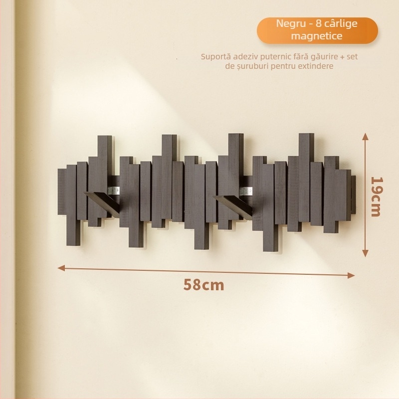 Cuier magnetic cu design de clape de pian pentru holul de intrare, hol și dormitor, montaj pe perete, lemn/bambus, stil modern minimalist, 3+ rânduri de cârlige, capacitate 10–15 kg