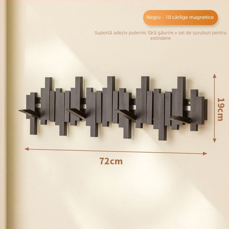 Cuier magnetic cu design de clape de pian pentru holul de intrare, hol și dormitor, montaj pe perete, lemn/bambus, stil modern minimalist, 3+ rânduri de cârlige, capacitate 10–15 kg