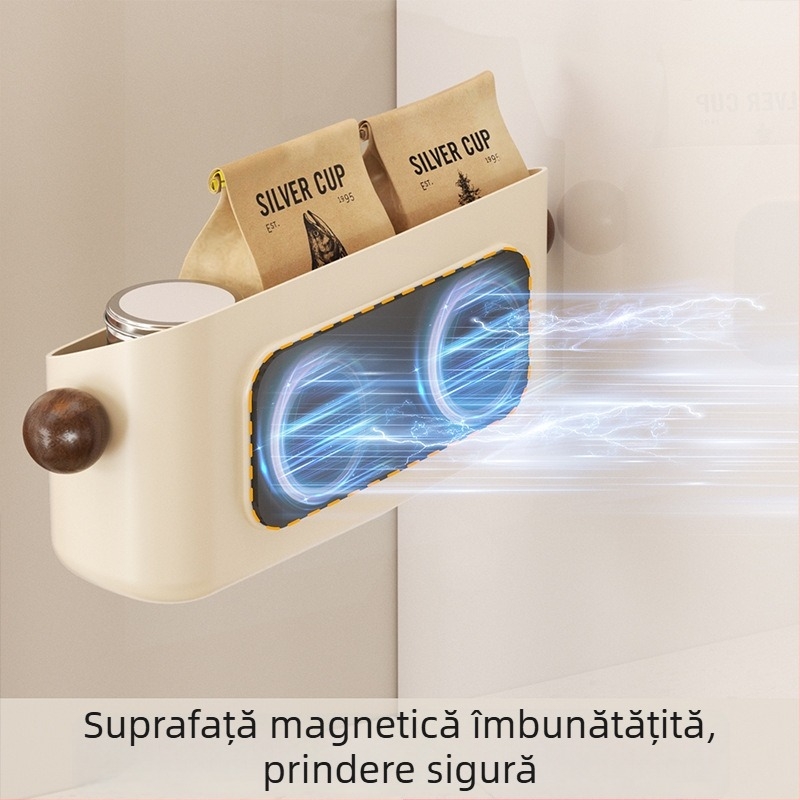 Raft magnetic de depozitare pentru frigider, montare pe perete fără găuri, material ABS, model Ym.7257, organizator lateral multifuncțional pentru bucătărie