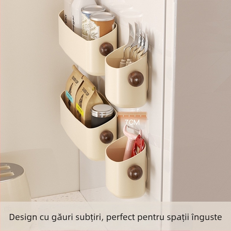 Raft magnetic de depozitare pentru frigider, montare pe perete fără găuri, material ABS, model Ym.7257, organizator lateral multifuncțional pentru bucătărie