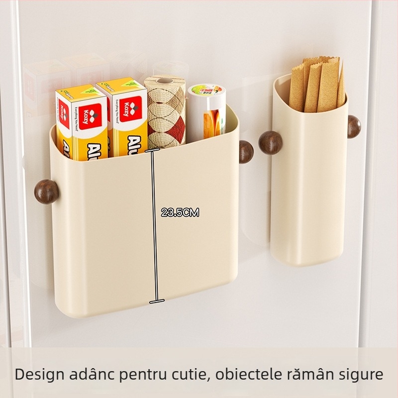 Raft magnetic de depozitare pentru frigider, montare pe perete fără găuri, material ABS, model Ym.7257, organizator lateral multifuncțional pentru bucătărie