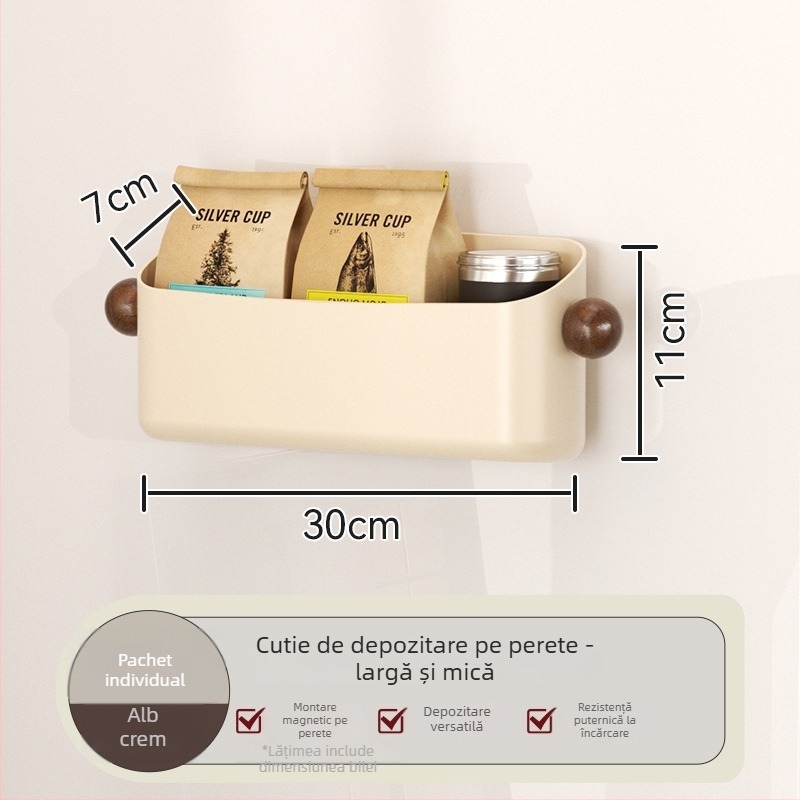 Raft magnetic de depozitare pentru frigider, montare pe perete fără găuri, material ABS, model Ym.7257, organizator lateral multifuncțional pentru bucătărie