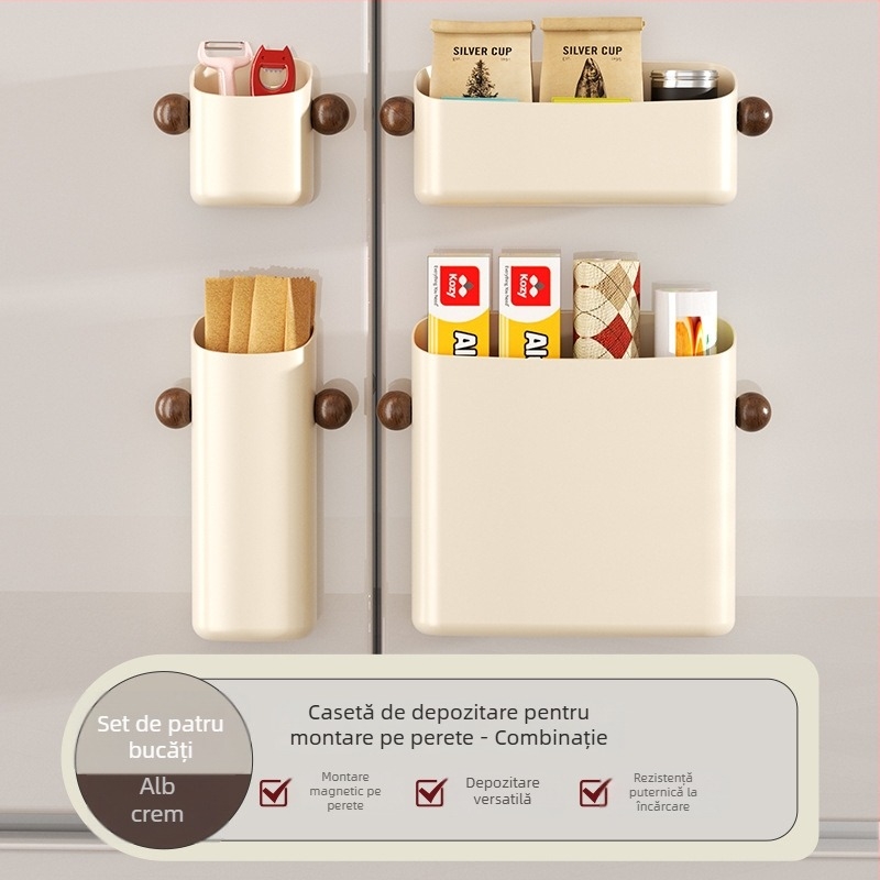 Raft magnetic de depozitare pentru frigider, montare pe perete fără găuri, material ABS, model Ym.7257, organizator lateral multifuncțional pentru bucătărie