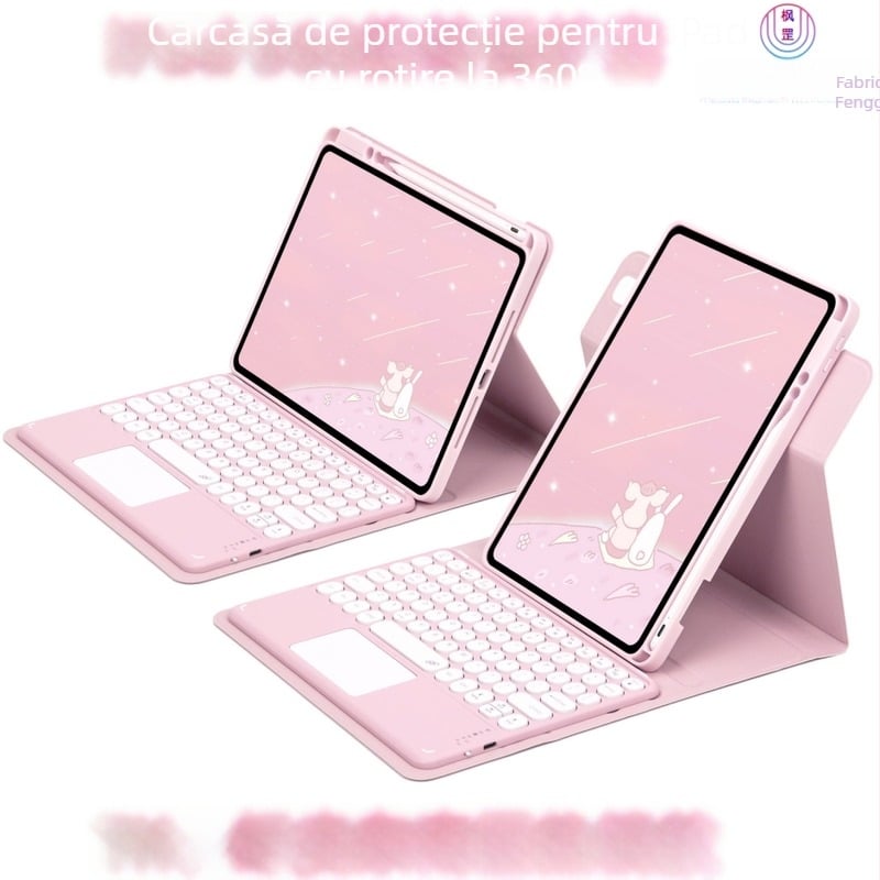 Carcasă protectoare acrilică cu rotire la 360° și tastatură Bluetooth, cu slot pentru stilou, pentru iPad 11-a generație