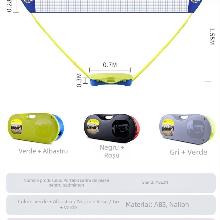 Meishulong suport portabil pentru plasă de badminton, pentru uz casnic și exterior, ușor de mutat