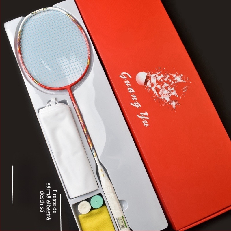 Rachetă de badminton - ramă din fibră de carbon, greutate 75–79 g, tip lovire drept, mâner G-5