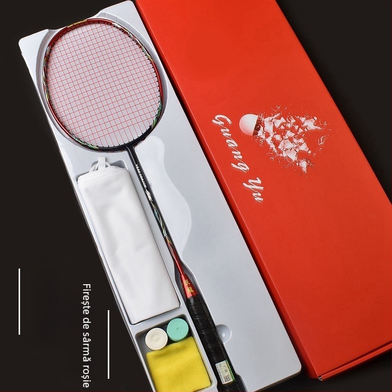Rachetă de badminton - ramă din fibră de carbon, greutate 75–79 g, tip lovire drept, mâner G-5
