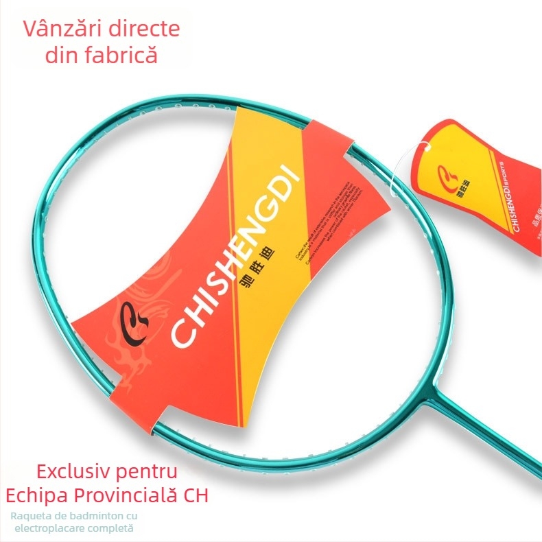 Rachetă de badminton cu cadru din fibră de carbon, greutate 80–84 g, cap drept, posibilitate de personalizare, logo imprimat