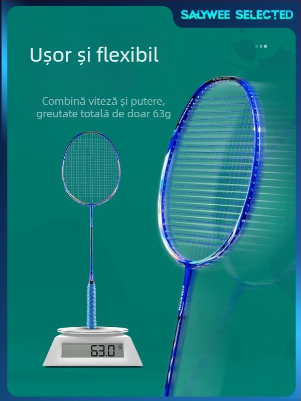 Rachetă de badminton SALYWEE cu cadru din fibră de carbon, greutate 75–79 g, mâner G5, lovire directă