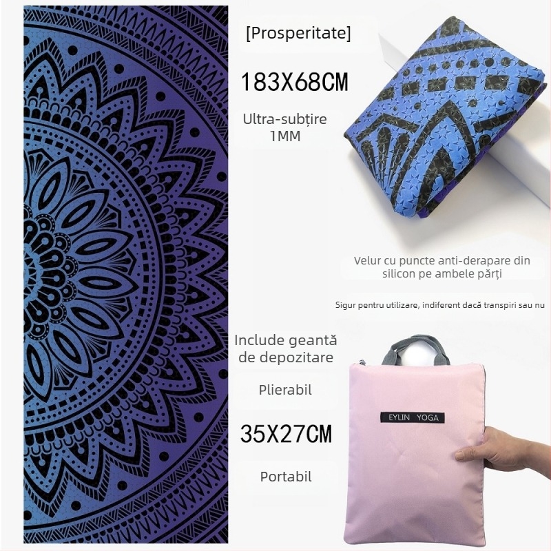 Prosop de yoga anti-alunecare, cu suprafață dublă cu puncte din siliciu, absorbant la transpirație, fără miros, lavabil la mașină