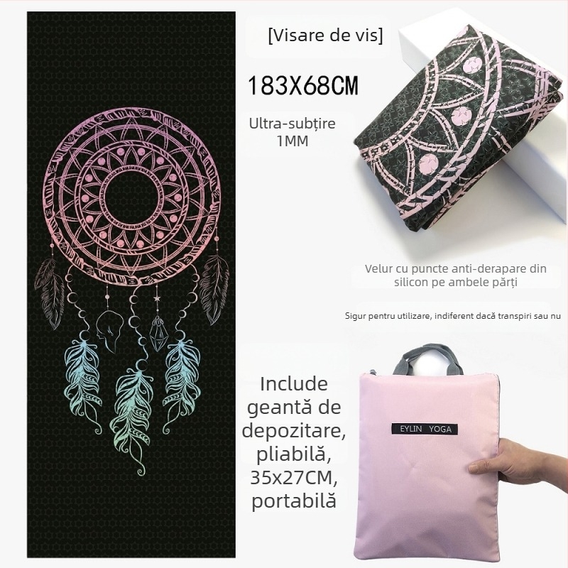 Prosop de yoga anti-alunecare, cu suprafață dublă cu puncte din siliciu, absorbant la transpirație, fără miros, lavabil la mașină