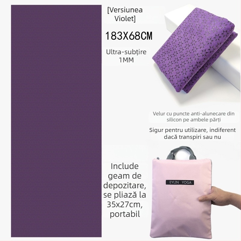 Prosop de yoga anti-alunecare, cu suprafață dublă cu puncte din siliciu, absorbant la transpirație, fără miros, lavabil la mașină