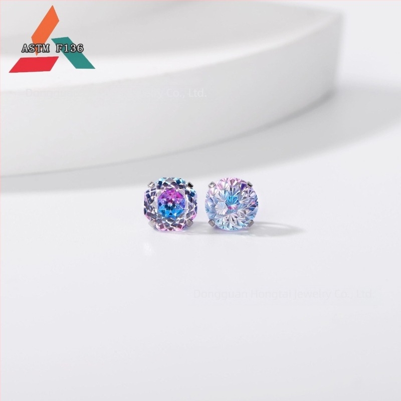 F136 cercei din aliaj de titan, zirconiu 5A, tăietură roză, multicolori, design geometric, accesorii unisex