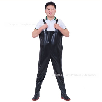 Costum impermeabil unisex cu pantaloni și încălțăminte de apă pentru pescuit și activități în aer liber (Material: PVC tricotat; Model: Monocrom; Sezoane: Toate anotimpurile; Gen: Unisex)