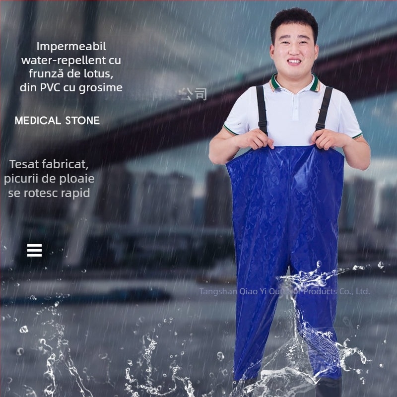 Costum impermeabil unisex cu pantaloni și încălțăminte de apă pentru pescuit și activități în aer liber (Material: PVC tricotat; Model: Monocrom; Sezoane: Toate anotimpurile; Gen: Unisex)