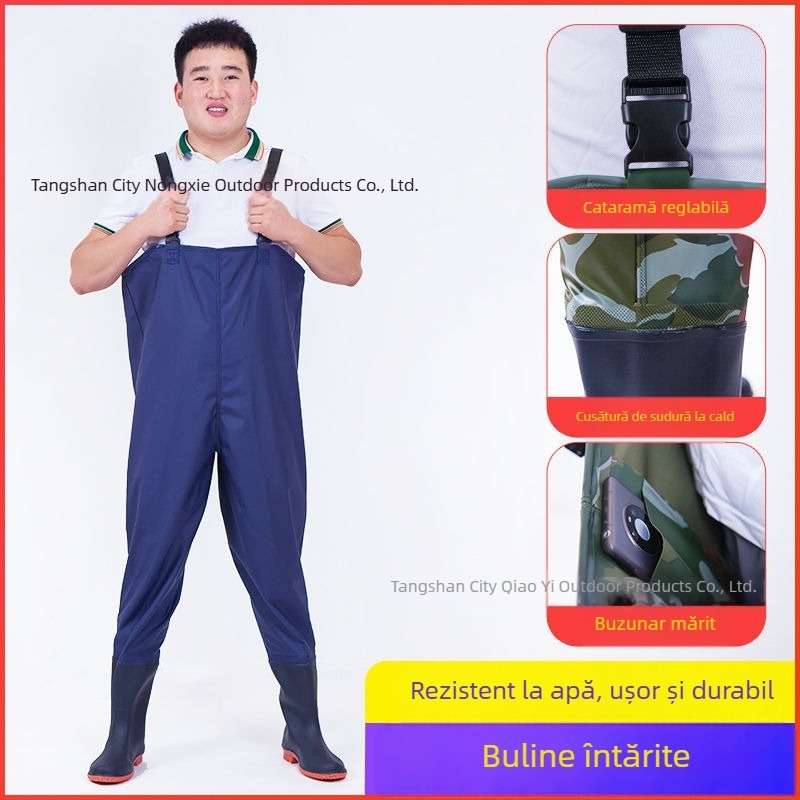 Costum impermeabil unisex cu pantaloni și încălțăminte de apă pentru pescuit și activități în aer liber (Material: PVC tricotat; Model: Monocrom; Sezoane: Toate anotimpurile; Gen: Unisex)