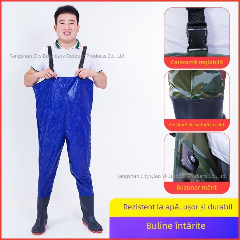 Costum impermeabil unisex cu pantaloni și încălțăminte de apă pentru pescuit și activități în aer liber (Material: PVC tricotat; Model: Monocrom; Sezoane: Toate anotimpurile; Gen: Unisex)