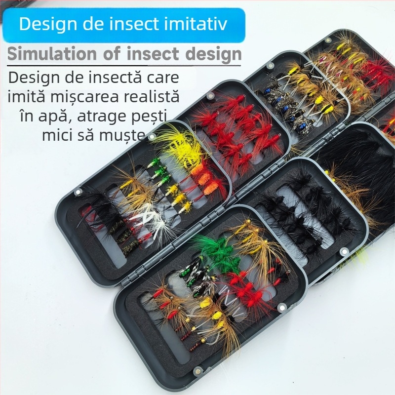 Burning Eagle momeli biionice – set năluci artificiale pentru pescuit cu muște, imitații de fluturi și țânțari, set mixt de cârlige într-o cutie