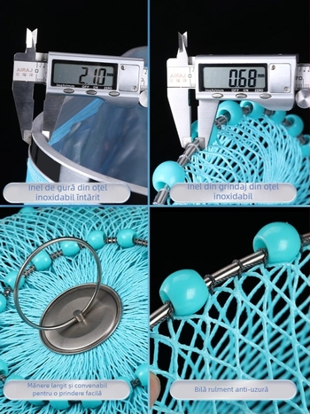 Baon plasă de protecție pentru pescuit din nailon, pătrată, cu inel din oțel inoxidabil, acoperită pentru a preveni blocarea peștilor, portabilă și impermeabilă