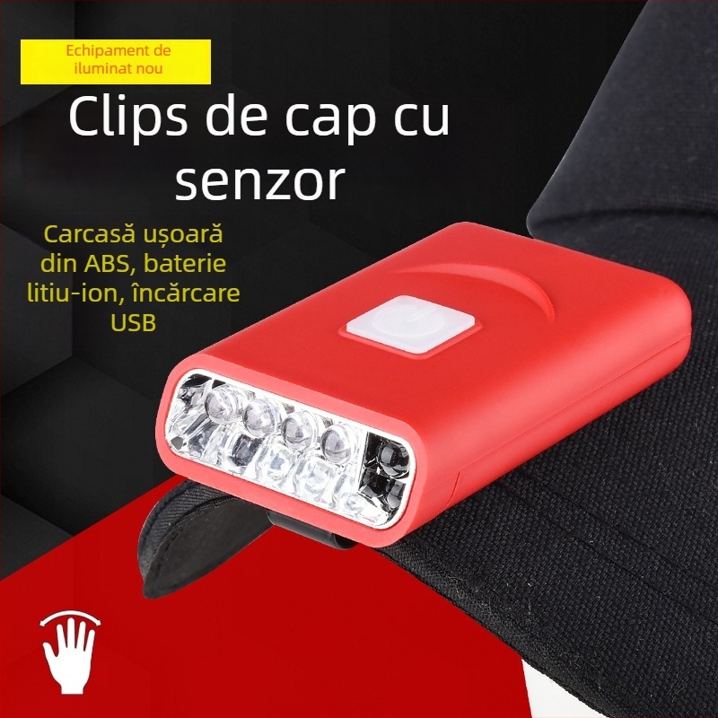 Lampa LED cu clemă pentru șapcă, KC certificat, cu senzor, 1W, 500mAh, încărcare Type-C, iluminare pentru pescuit