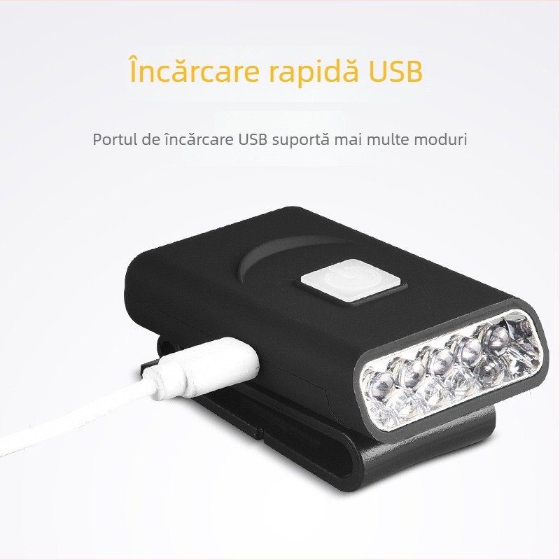 Lampa LED cu clemă pentru șapcă, KC certificat, cu senzor, 1W, 500mAh, încărcare Type-C, iluminare pentru pescuit
