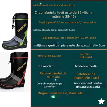 Ghete de ploaie din cauciuc, unisex, glezna scurtă, talpă antiderapantă turnată, branță EVA respirabilă, căptușeală din material textil
