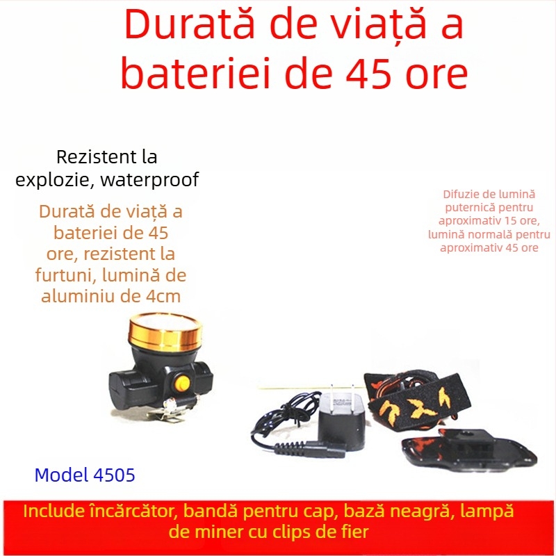 Cască de protecție pentru miner cu lanternă LED, utilizare subterană, încărcare, impermeabilă, rază peste 500 m