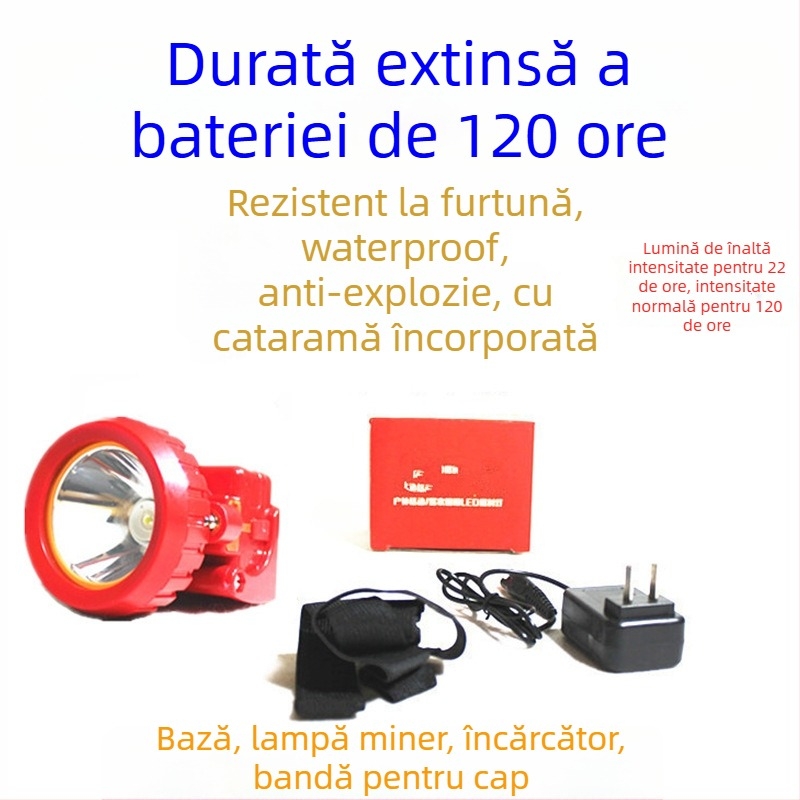 Cască de protecție pentru miner cu lanternă LED, utilizare subterană, încărcare, impermeabilă, rază peste 500 m
