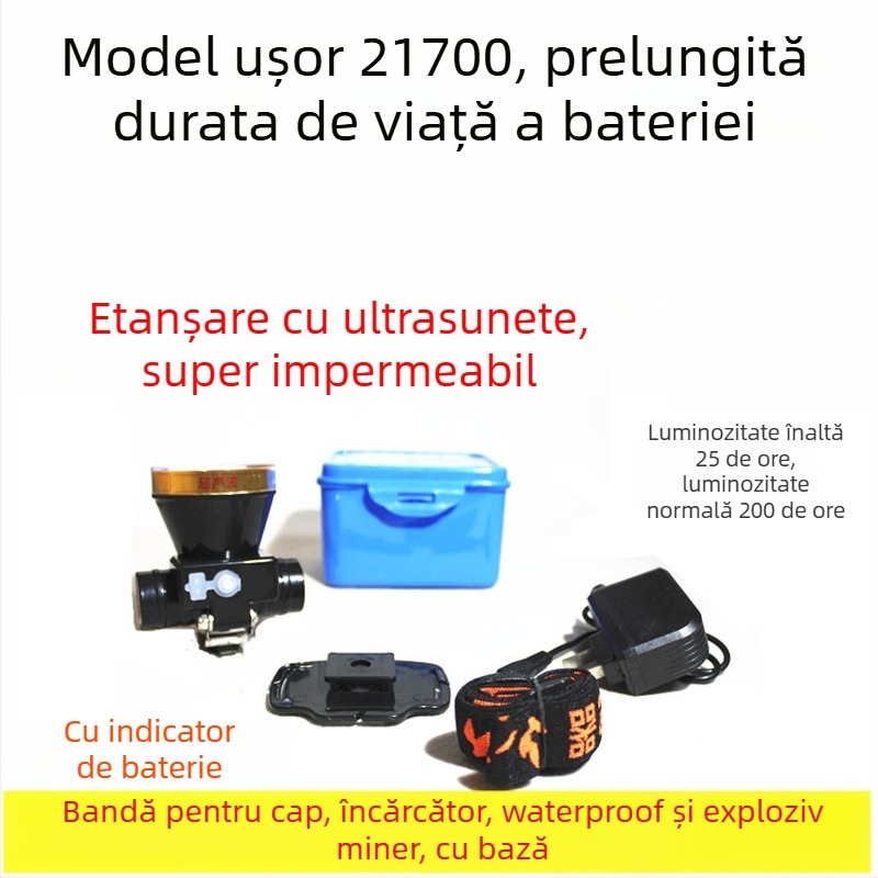 Cască de protecție pentru miner cu lanternă LED, utilizare subterană, încărcare, impermeabilă, rază peste 500 m