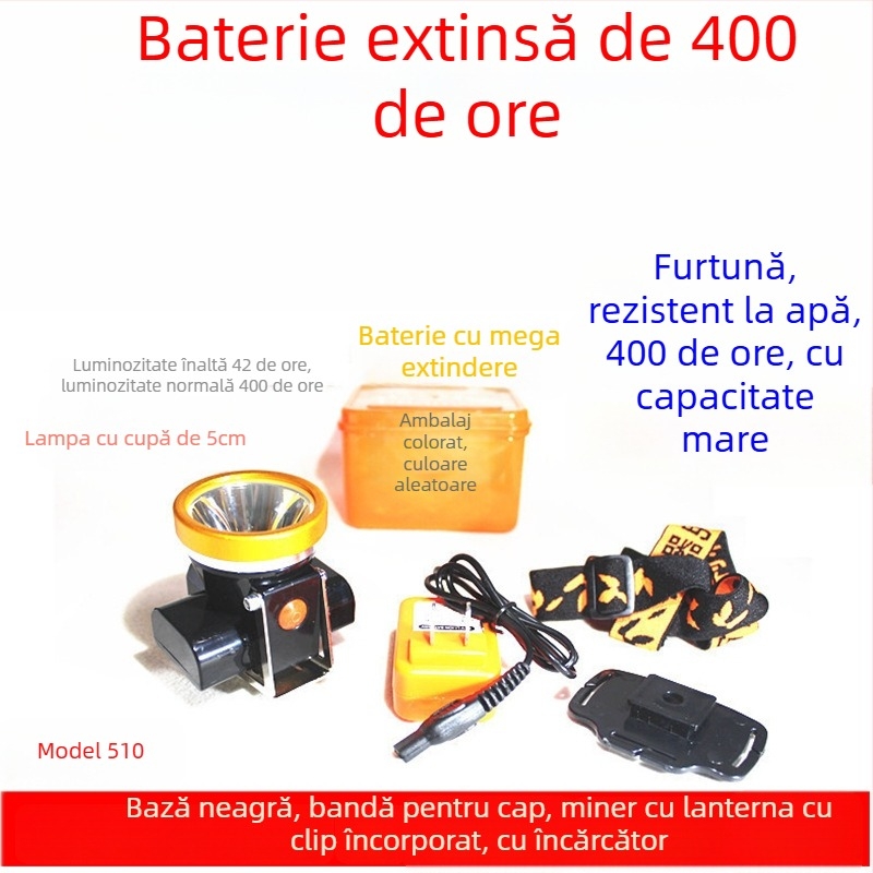 Cască de protecție pentru miner cu lanternă LED, utilizare subterană, încărcare, impermeabilă, rază peste 500 m