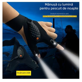 Mănuși cu LED, din țesătură elastomerică, alimentare cu baterie, respirabile, opțiuni pentru mână stângă/dreaptă, iluminare LED, rază de până la 50 m