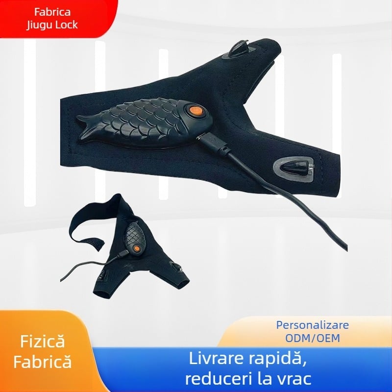 Mănuși cu LED, din țesătură elastomerică, alimentare cu baterie, respirabile, opțiuni pentru mână stângă/dreaptă, iluminare LED, rază de până la 50 m