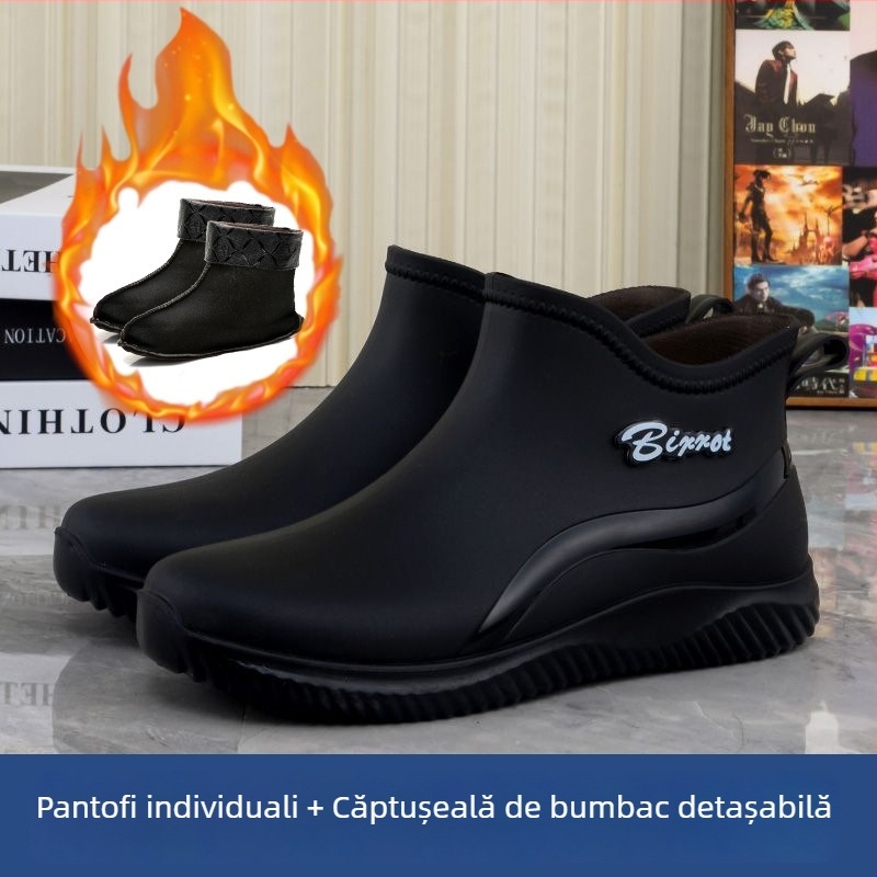 Ghete de ploaie pentru bărbați, exterior PVC, talpă din plastic turnată prin injecție, antiderapante, gleznă joasă