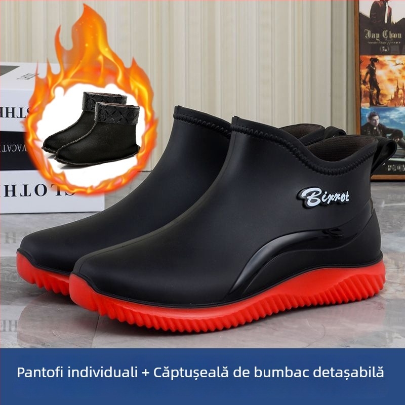 Ghete de ploaie pentru bărbați, exterior PVC, talpă din plastic turnată prin injecție, antiderapante, gleznă joasă